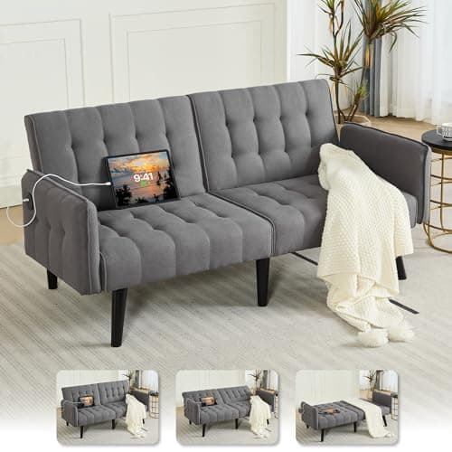 TYBOATLE 65" Convertible Futon Sofa Bed, Grey