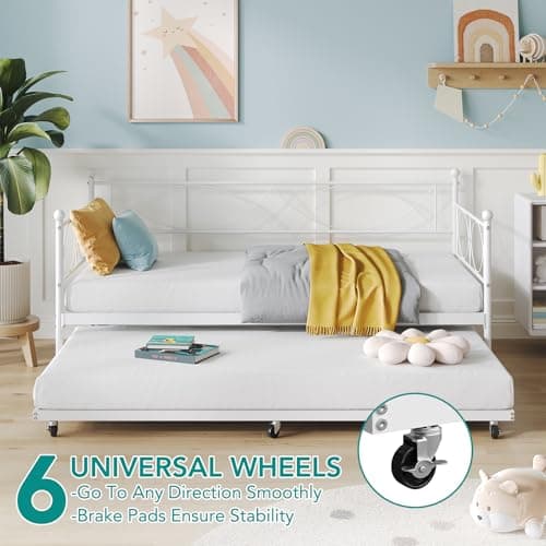 IDEALHOUSE Metal Twin Daybed with Trundle, Multi-Functional Bedroom and Living Room Sofa Bed