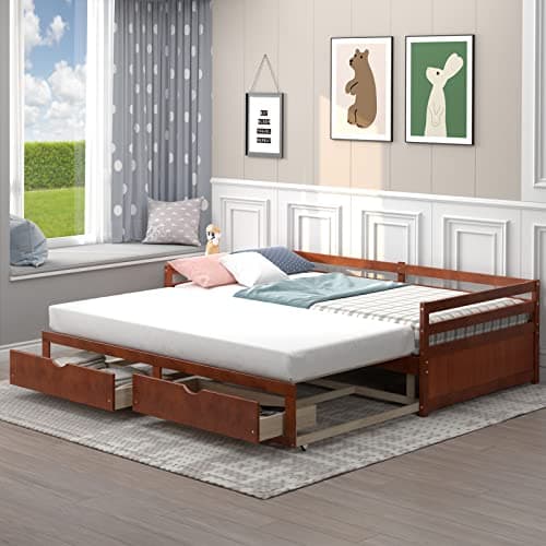 Giantex Extendable Daybed with Storage, Twin to King, White