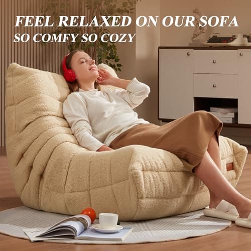 Khaki Teddy Bear Big Bean Bag Chair for Adults Fireside Lounging