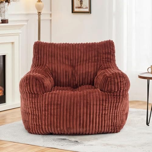 Hison Fluffy Bean Bag Chair with Armrests (White)