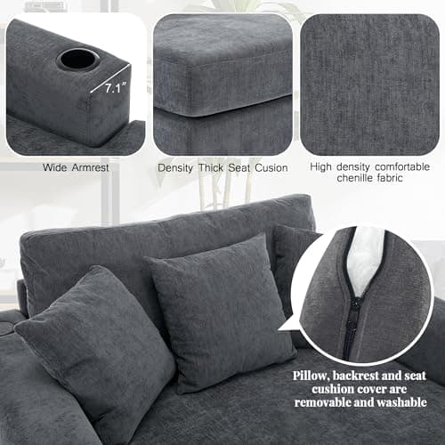Modern 55" Oversized Chaise Lounger, Chenille Fabric Sleeper Sofa Couch for Living Room, Bedroom and Office (Blue-gray/55)  
Modern 55" Chaise Lounger, Chenille Fabric Sleeper Sofa Couch with Charge Station for Living Room, Bedroom and Office (Blue-g