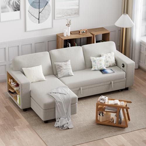 Furmax Grey 3-Seat L-Shaped Sleeper Sofa with Storage & USB Ports