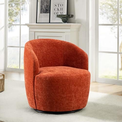 Antetek Ivory Chenille Swivel Chair, 360° Rotational Living Room Chair