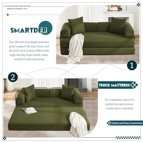 3-Seater Convertible Sofa Bed with Removable Backrest, King Size Green Corduroy for Living Room/Dorm