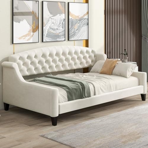 LZ LEISURE ZONE Beige Twin Size Daybed with Trundle for Bedroom Living Room