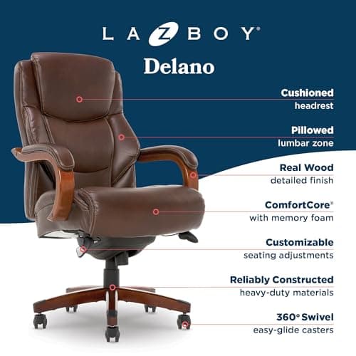 La-Z-Boy Delano Big & Tall Executive Office Chair, Chestnut Brown