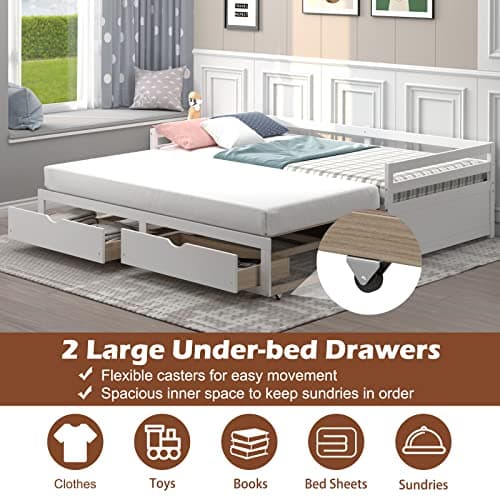 Giantex Extendable Daybed with Storage, Twin to King, White