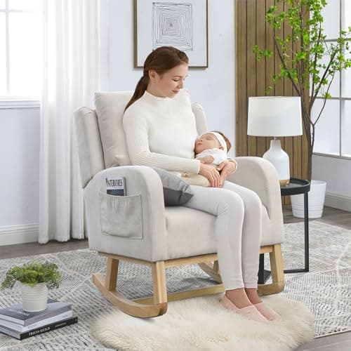 Beige Wingback Glider Chair for Nursery and Living Spaces