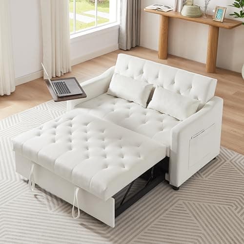 65" 3-in-1 Folding Sofa Bed, Chenille Fabric, 360° Swivel Table, Grey