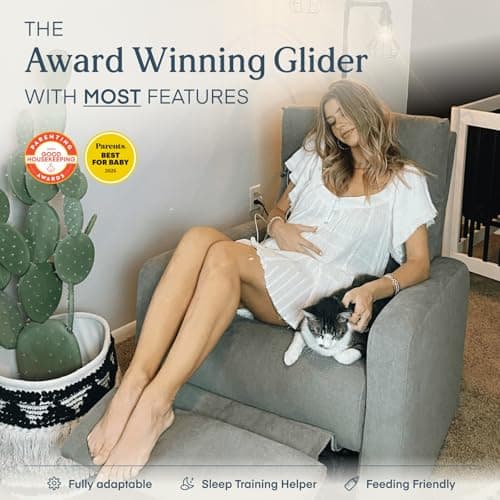 Nurture The Glider Plus - Premium Nursery Recliner with USB | Adjustable Head & Lumbar Support (Gray)