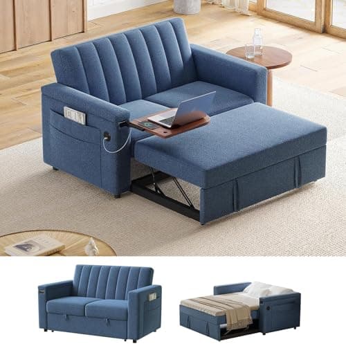 Amada 3-in-1 Convertible Couch Bed, Living Room Futon with USB Pockets (Grey)