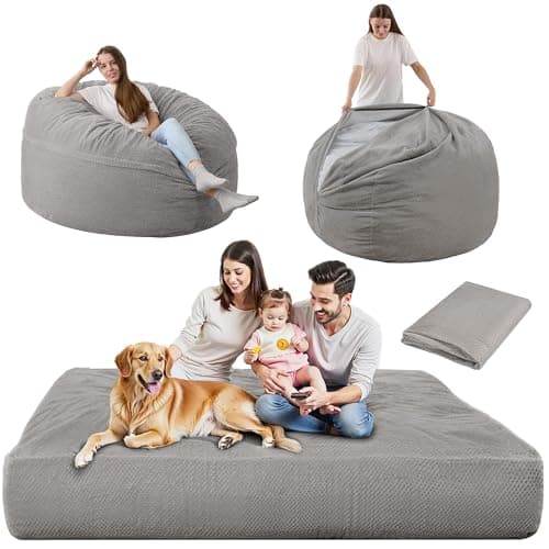 HABUTWAY Grey Queen Giant Chenille Bean Bag Chair, Ultra Soft & Convertible