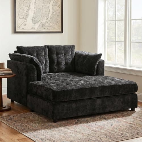 Modern 55" Oversized Chaise Lounger, Luxurious Chenille Fabric Single Sofa Chair with Pillows, Charge Station & Cup Holders for Living Room Apartment Offices (Blue Gray-55'')