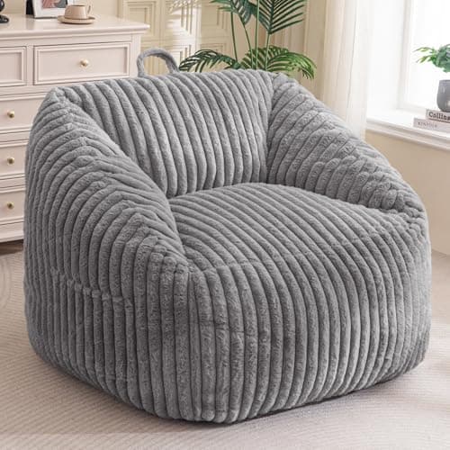 BYBYME Giant Comfy Bean Bag Chair for Adults and Kids, Grey