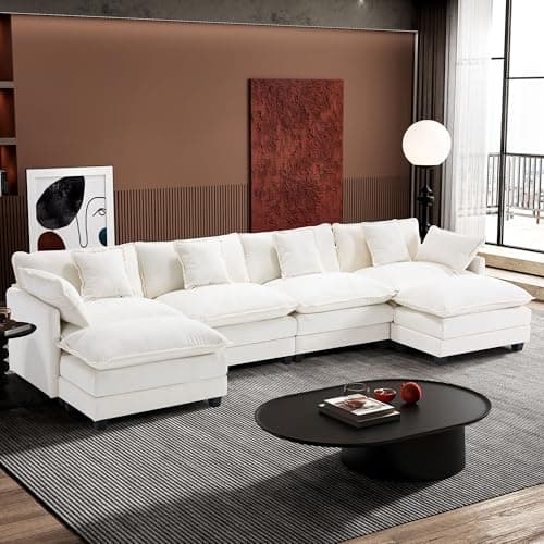 Ihanherry 6-Seat Beige Modular U-Shaped Sofa with Ottomans for Living Room