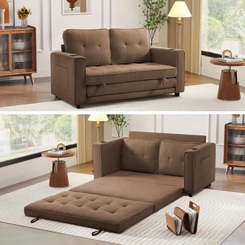 Beige Foldable Sleeper Sofa Bed - Multi-Functional Floor Couch for Small Spaces