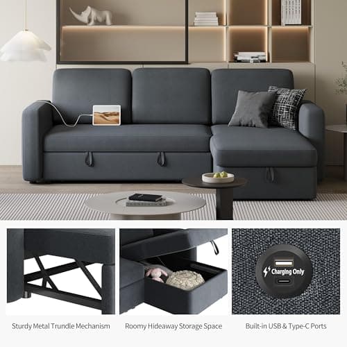 Yaheetech Dark Gray L-Shaped Sleeper Sofa with Chaise & Storage