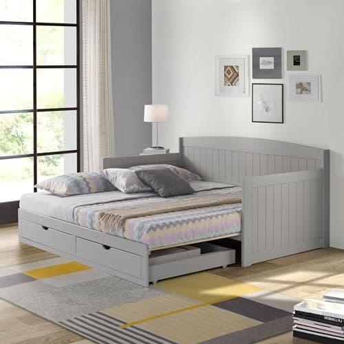 Alaterre Harmony Wood Daybed, Twin Size, White, 440 lbs Capacity, Kids Sleepover, 2 Drawers