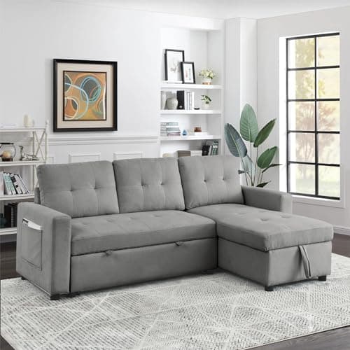 Reversible Sleeper Sectional Sofa with Pull-Out Bed for Small Living Rooms