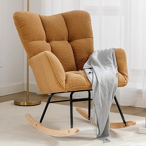 NIOIIKIT Kahaki Teddy Nursery Rocking Chair with High Backrest