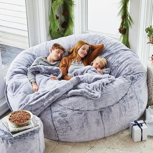 Black 7FT Adult Bean Bag Chair Cover, Stuffed Animal Storage, Comfortable for Bedroom Living Room