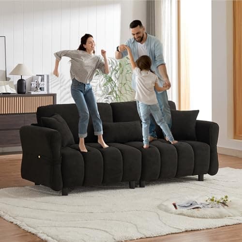 80-inch Grey Cloud Couch, Soft Chenille 3-Seater Sofa with Throw Pillows