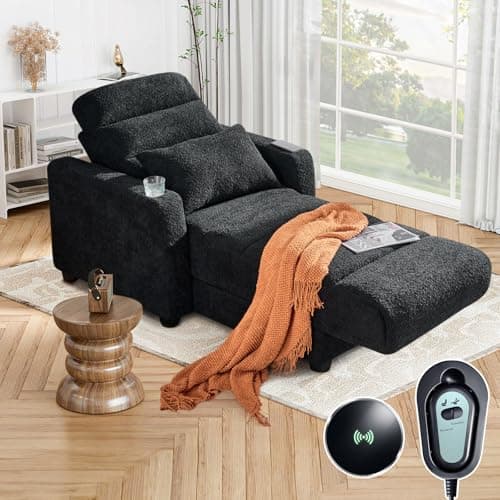 Black Electric Recliner with Lumbar Pillow, Wireless Charging & Cup Holder