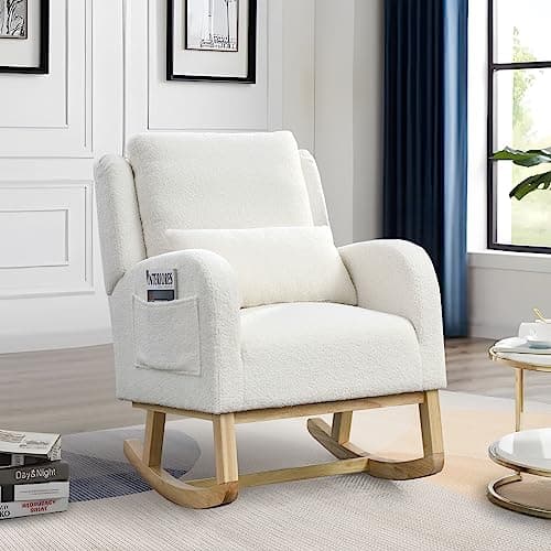 Beige Wingback Glider Chair for Nursery and Living Spaces