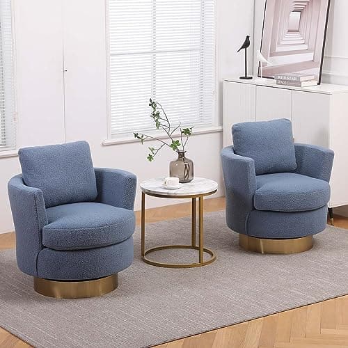 Antetek 2-Pack Swivel Barrel Chair, Blue, Living Room Accent Chair