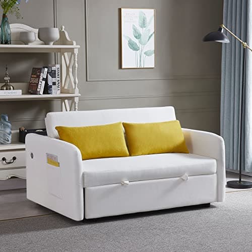 Modern Velvet 3-in-1 Sleeper Sofa Bed Love Seat with Reclining Backrest, Pillows, Pockets for Living Room Apartment