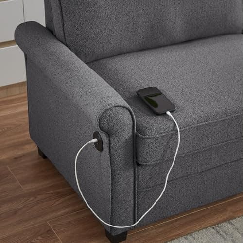 2-in-1 Full Size Pull Out Sofa Bed with Memory Foam, USB Port, Dark Grey Loveseat Couch