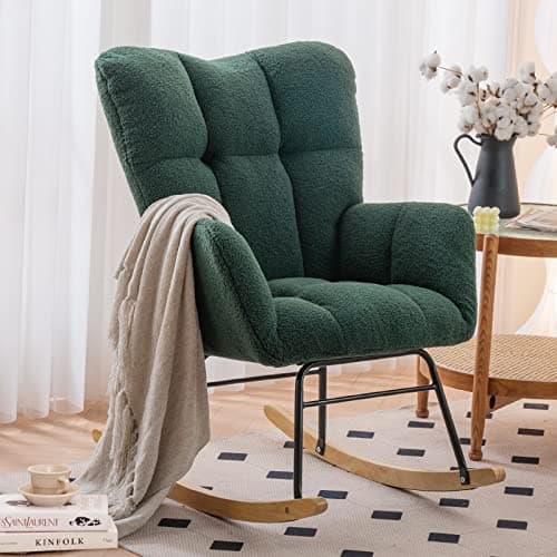 NIOIIKIT Kahaki Teddy Nursery Rocking Chair with High Backrest