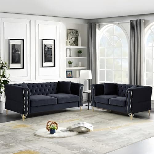 Modern Beige Button Tufted Velvet Couch Set 81" Sofa + 60" Loveseat