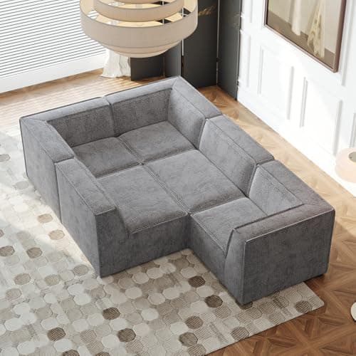 Antetek Grey L-Shaped Comfortable Modular Sectional Sofa, 5 Seater