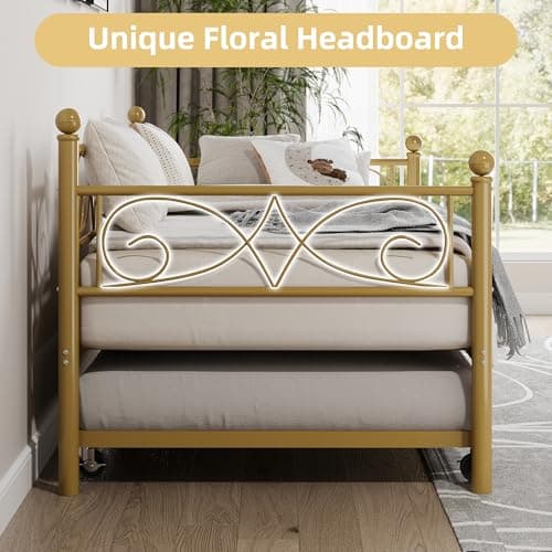 IDEALHOUSE Gold Twin Daybed with Trundle for Living Room and Guest Room
| Heavy Duty Metal IDEALHOUSE Gold Twin Daybed with Trundle for Space Saving Sleep in Bedroom
| IDEALHOUSE Gold Metal Trundle Bed Daybed Frame for Living Room and Bedroom