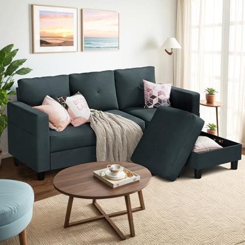 Shintenchi 79 Inch L-Shaped Sectional Sofa, Dark Grey, Living Room Essential