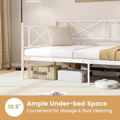 Giantex Twin Size Metal Daybed with Headboard & Slat Support (White)