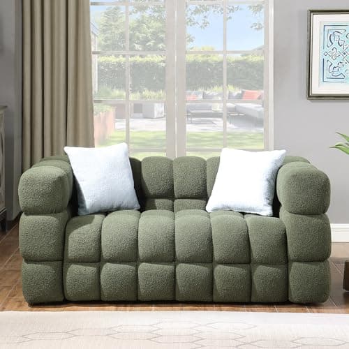 Sherpa Upholstered 3-Seater Cloud Couch with Pillows for Living Room - White