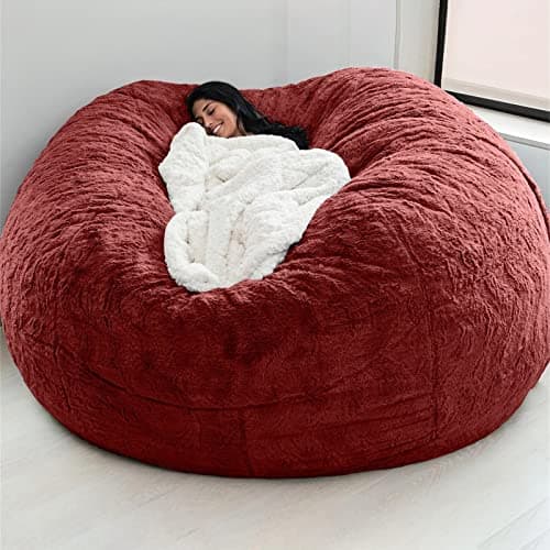Black Big Round Soft Faux Fur Beanbag Chair Cover (5FT)