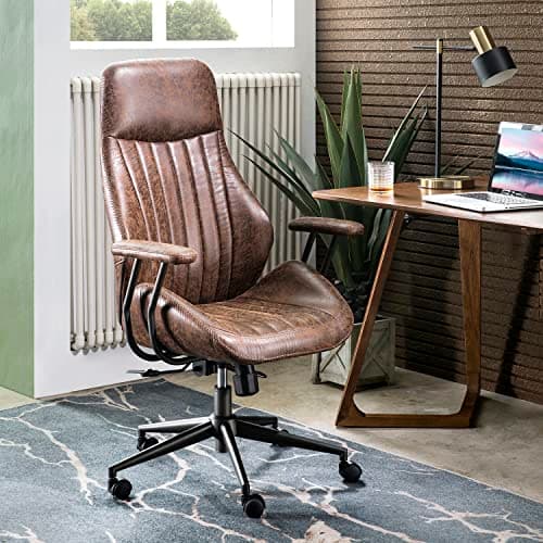 Ovios Mid-Century Modern Brown Suede Executive Chair with Thick Cushions and High Back