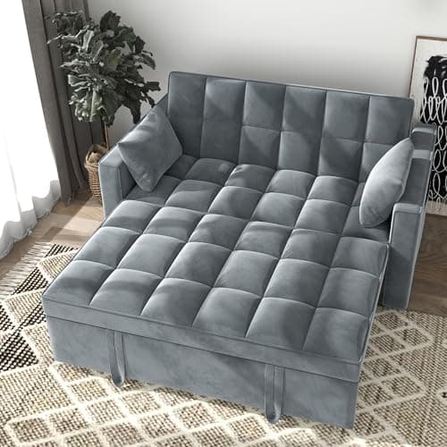 Gray 3-in-1 Velvet Sleeper Sofa Bed 55.9" Living Room Furniture