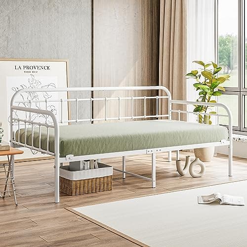 Black Twin Heavy Duty Metal Daybed Frame with Slats Mattress Foundation
