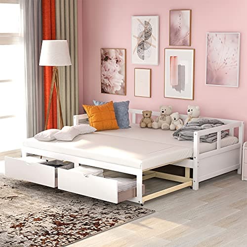 Harper & Bright Designs Extendable Daybed with Twin to King Sofa Bed, White