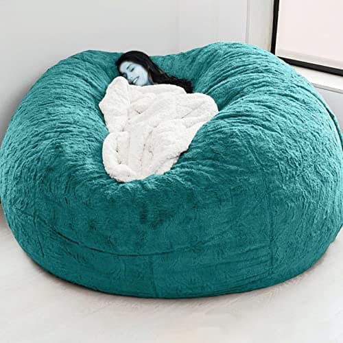 Black Big Round Soft Faux Fur Beanbag Chair Cover (5FT)