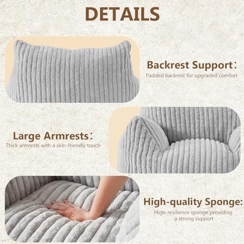GiantComfort Bean Bag Chair with Armrests for Adults & Teens