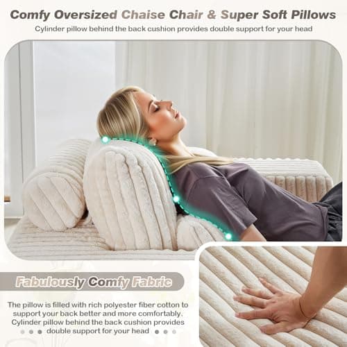 Modern Oversized Chaise Lounge Chair for Living Room or Bedroom