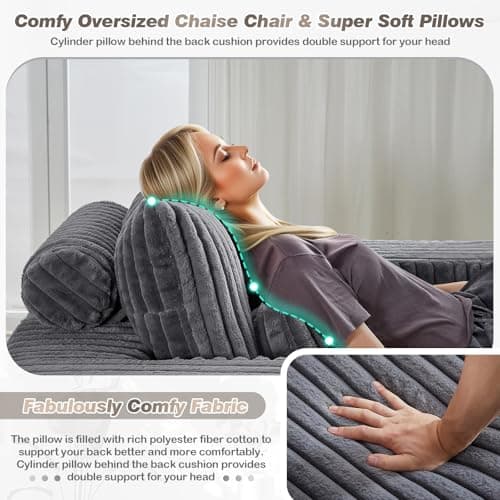 Oversized Grey Corduroy Chaise Longue Chair for Living Room and Bedroom Apartment, Modern 48.5-inch Deep Seat Single Cloud Lounge Floor Sofa Couch
Oversized Grey Modern Chaise Longue Chair Living Room Bedroom Apartment, 48.5-inch Deep Seat Upholstere