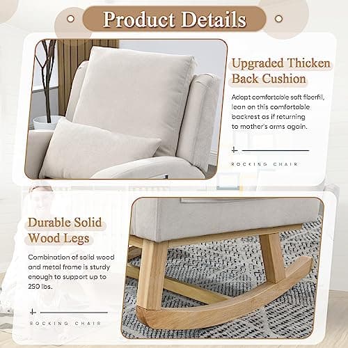 Beige Wingback Glider Chair for Nursery and Living Spaces