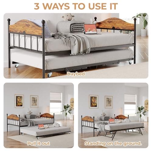 GAOMON Metal Twin Daybed with Pop Up Foldable Trundle, Perfect for Living Room and Guest Room
| GAOMON Daybed with Trundle and Heavy Duty Steel Slats Platform, Stylish Headboard for Bedroom
| GAOMON Metal Twin Foldable Daybed with Trundle, Ideal for